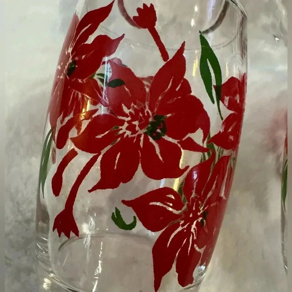 Vintage Pointsetta Christmas Juice Glass Set of Five Holiday Glasses Party EUC - Picture 4 of 12